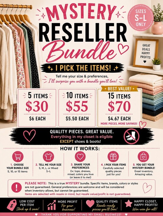 Other - Mystery Reseller Bundle S M L | 5 10 15 Piece Clothing Lot